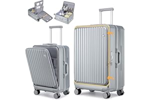 Sea choice 2 Piece Luggage Set 20/28 Front Opening Luggage PC Hard Shell Suitcase Top Opening Luggage Suitcase with USB Port Cupholder TSA Lock 4 Wheels