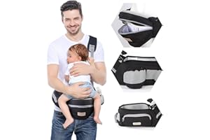 ARECYUER Taille Hocker Ergonomischer Baby Holder Leichte Kleinkind Carrier Babytrage für Kinder 0-36 Monate, Einstellbar länger Gürtel mit reißverschlusstasche (Schwarz)