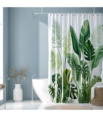 Tenda da doccia in eucalipto verde, foglie di piante acquarellate e decorazione floreale per il bagno 180×180 cm | Leroy Merlin