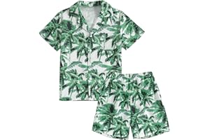 Momkonzz Ensemble de shorts hawaïens pour garçons, chemises hawaïennes, hauts à col boutonné, tenues pour vacances à la plage, 7-12 ans