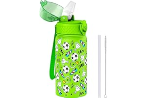 GOPPUS, Simpatica borraccia ermetica per bambini con cannuccia, in acciaio inossidabile a doppia parete, con isolamento sottovuoto, piccola, a prova di perdite, senza BPA, 420 ml