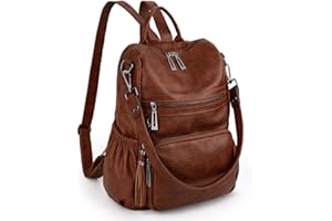 UTO - Bolso Mochila de Mujer Cuero Sintético Bolso de Hombro Bolso Escolar con Bolsillos Laterales con Borlas