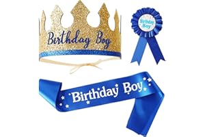 MVPACKEEY Birthday King Crown,Birthday Boy Sash and Birthday Badge Button Pins - Birthday Boy Party Decoration,Boys Birthday Party Dress-Up Set for Birthday Party,Cosplay Party,Costume Party,Stage Shows(Blue)