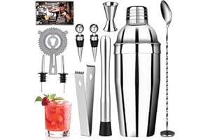 GICCTYBLE Cocktail Shaker Set, 10-teiliges Edelstahl Cocktail Set, 750 ML Barkeeper Set mit Zubehör, Cocktailshaker für Bar, Startseite, Partei, Geschenk für Männer