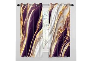 Uiiooazy Gardinen Violett, Vorhänge Marmoroptik Gold Marmoriert Vorhang Blickdicht mit Ösen Dekoschal Fensterschal Verdunklungsvorhänge für Wohnzimmer Schlafzimmer Kinderzimmer, 2er Set, 140Bx245Hcm