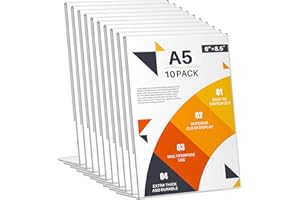 WenYa Lot de 10 supports de panneau A5 en acrylique transparent en forme de L pour affiche, brochure, menu, bureau, magasin, restaurant, hôtel, école