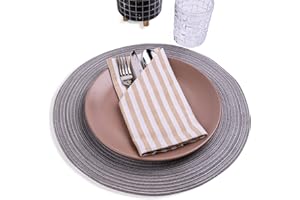 ‎MON BIJOU Stoffservietten weiß/beige gestreift 6 Stück von mon bijou® I 100% Baumwolle I 45 x 45 cm I Servietten Ideal für Hochzeit, Festtage I Weihnachten, Ostern, Küche, Esstisch-Dekoration