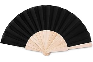 PromotionGift Ventaglio manuale in legno e poli cotone, nero