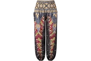Natashas Kinder Mädchen Sommer Lang Hippie Boho Hose Blumenmuster Pumphose Haremshose Aladinhose Kinder Harem Pants Sommerhosen mit Taschen Gr.98-140