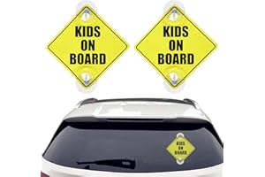DONGNESI 2Pcs Kids on Board Car Sticker, 5"x5" Child on Board Car Sign for Car with Suction Cups, Baby Inside Signs, Baby onBoard Vehicle Safety Signs for Auto Window Cling Perfect for Toddler, Reusable