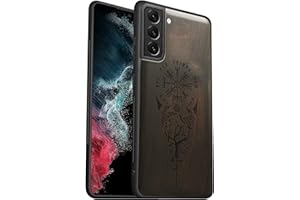 Carveit Funda de Madera Compatible con Galaxy S22 Accesorios Carcasa Absorción de Impacto para Samsung S22 Madera y Silicona Híbrido Carcasa (Madera Negra-Brújula Vikinga)