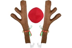 Fengaim Auto Rentier Geweih & Nase, Weihnachtsdekoration für Auto, Fensterdach & Kühlergrill Rudolph Rentier Kit, Rentier Auto Set für Auto SUV Van Truck