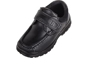 ABSOLUTE FOOTWEAR Childrens Kids Boys Faux Leather Easy Slip On Touch and Close Formal Smart School Shoes