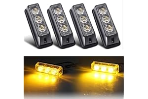 Biqing [10 Modes] 4PCS LED Feux Stroboscopique,3 LED Lampe Flash Stroboscope Gyrophare LED Feux Pénétrations Avant Voyant d’Alarme Urgence Strobe Orange 12V/24V Montage en Surface