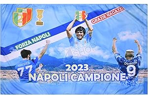 LIGUORO SHOP Bandiera Del Napoli Campione D'Italia Festa 3° Scudetto Cm 94x140 Calcio Tifosi D10S Kvaratskhelia Osimhen