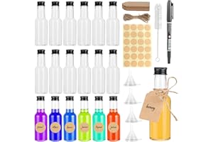 RAFIYU 18 Pcs Bouteilles de Liqueur en Plastique, 50ML Mini Bouteille, Mignonnettes Alcool,Bouteilles en Plastique Vides,avec Entonnoirs et Étiquettes pour Mariages et Fêtes