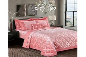 Householdfurnishing 3 Piece Crushed Velvet Bedspread/Comforter with pillow Shams (Santiago/Blush Pink, Super King)