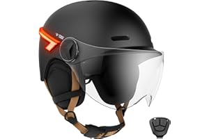 CASR Glow - Casque LED pour Vélo & Trottinette-Visière XL & Cache-Oreilles Amovibles, Clignotants arrières & Télécommande-Joli Design Urbain pour Homme & Femme - Noir - Taille L
