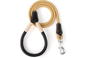 Mile High Life Guinzaglio per cani con manico rivestito in vera pelle, con chiusura resistente, per cani di taglia piccola, media e grande (giallo, 1,8 m)