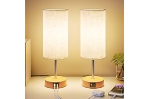 ‎UPXNBOR UPXNBOR Nachttischlampe 2er Set mit Ladefunktion über USB-A- und USB-C-Anschlüsse, Nachttischlampe Touch Dimmbar mit 3 Stufen warmem Licht für Schlafzimmer und Wohnzimmer (E27 Glühbirne inklusive)