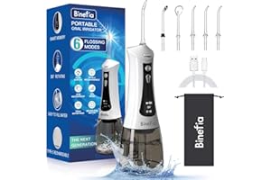 Water Flossers for Teeth Cordless, Binefia Oral Irrigator Dental Flosser with 6 Modes, OLED Display, 300ML, IPX8 Waterproof & 5 Jet Tip Water Jet for Teeth Cleaning, USB-C Rechargeable Use for Travel