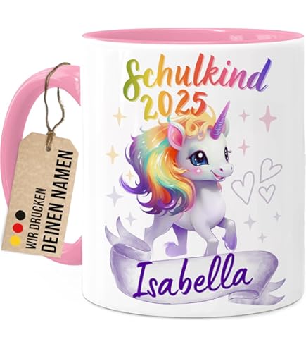 Personalisiert Einhorn Tasse Schulkind 2025 - Süßes Einschulungsgeschenk Für Mädchen