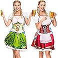 Whaline 2Pcs Oktoberfest Apron, Female Dirndl Costume Outfit, German Oktoberfest Dress, Novelty Apron for Kitchen Cooking BBQ Party (Red, Green)