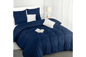 Utopia Bedding Copripiumino 3pezzi Matrimoniale 240x220 - Microfibra Copripiumino 240x220cm + Federe 65x65cm - Blu Navy
