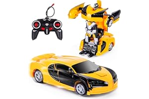 Kazzley Transform Jouets Voiture Télécommandée pour Enfants, Voiture Radiocommandée Robot Course rc Cars Toy Cadeau Garcon 4 5 6 7 8 9 10+ Ans Jaune