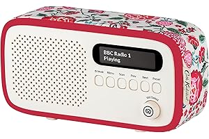 VQ Cath Kidston Portable DAB Radio with Bluetooth - Built-in Rechargeable Battery Powered Radio - DAB Radios Alarm Clock with Dual Alarms & Sleep Timer - DAB+ Radios Mains Powered - Strawberry Garden