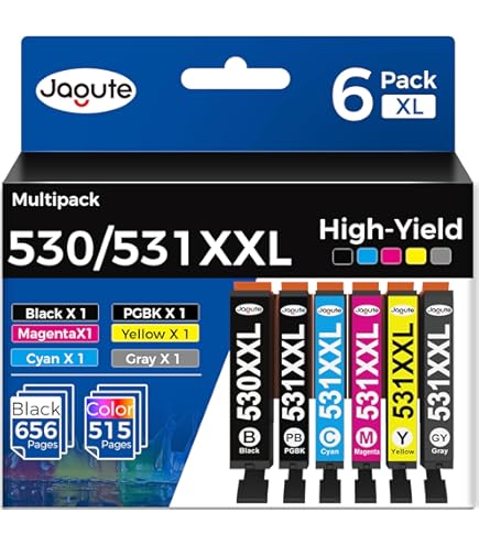 Lot De 6 Cartouches D'encre Compatibles Canon PGI-530/CLI-531 XL - Pour Pixma TS8750/TS8751 (noir, Cyan, Magenta, Jaune, Gris, PGBK)
