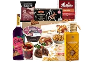 SOOLAR Traditional Christmas Festive Treats Gift Hamper -Non Alcoholic Mulled Wine Biscuits, Chocolate Pudding, Crisp Popcorn Brandy Snap & Nuts