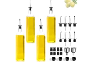 DUNSOO Lot de 4 bouteilles pour huile et vinaigre de 500 ml avec entonnoir, couvercle anti-ternissement, étiquette, bouteille en verre pour cuisine et barbecue, transparent, 500 ml