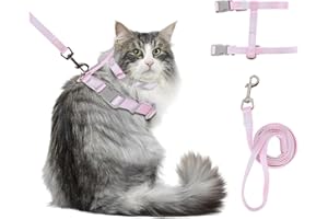 Lollanda Harnais pour chat avec laisse, harnais réglable pour petits et grands chats, harnais anti-éclatement, laisse pour chaton et grands chats lors de la promenade (S, rose)