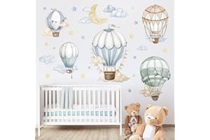 wondever Pegatinas de Pared Globo Aerostático Adhesivos Pared Decorativos Acuarela Aerostáticos Nubes Vinilos Pared para Habitación Infantiles Niños Bebés Guardería