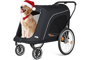Beberoad R8 4 Wheels Foldable Pet Stroller, Dog Stroller & Pet Trailer for Large Dogs, Elderly, Disabled, and Pregnant Dogs - Conveniently Carriable by Bike and Car (Black)