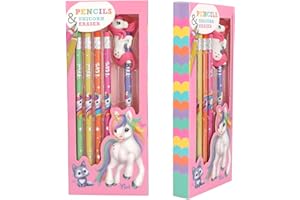 Depesche 12861 Ylvi - Set de Crayons Arc-en-Ciel, 5 Crayons de différents Designs, avec chacun Une Gomme, y Compris Une Gomme Licorne supplémentaire