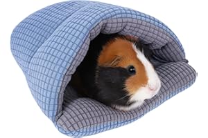 Fohuanky Cozy Small Pet Cave Bed Semi-Enclosed Hideout for Rabbits Guinea Pigs Hamsters Kittens Washable Portable Snuggle Winter Nest (Blue, S)