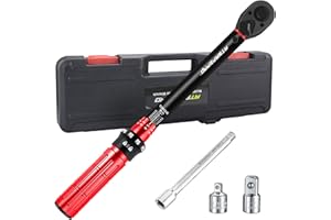 ATsafepro Set chiave dinamometrica auto 3/8", 5-60 Nm, con Adattatori 3/8 to 1/4 to 1/2 e Barra di Estensione da 6", Precisione ±3%, Testa a Cricchetto Reversibile,per Auto, Moto, Bici e Fai da Te