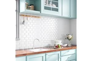Yoillione Piastrelle Adesive Cucina Spessorate, Bianco Paraschizzi Cucina Mattonelle Adesive Bagno, Mattonelle Decorative 3D per Parete, 30x30 cm, 10 Pezzi