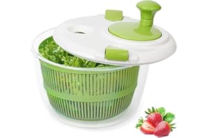 APPRISE DEALS Large Salad Spinner with Easy Clean Design, BPA-Free Plastic, White and Green, Household Fruit Drainer Salad Dryer, Lettuce Spinner with Compact Salad Washer and Spinner and Vegetable Washing Basket