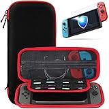 SHareconn Housse de transport pour Nintendo Switch +Premium qualité Protecteur d'écran en verre trempé,Voyage Cas de stockage avec 10 cartouche de jeu pour Console Nintendo Switch et accessoires,Rouge