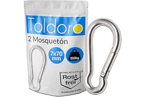 Toldoro® 2X Mosqueton de Acero Inoxidable 7x70mm / Mosqueton Grande para Columpio, Camping o Slacklines/Juego de Mosquetones