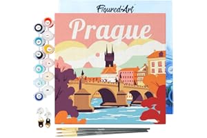 Figured'Art Mini Peinture par Numéro Adulte 20x20cm avec cadre Prague - Petit Format Kit de Loisir Créatif DIY Numéro d'Art Complet