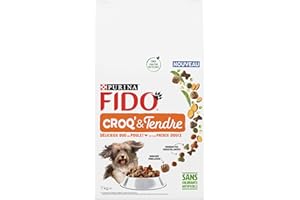 FIDO | CROQ’ & Tendre | Chien Adulte | Croquettes croustillantes et bouchées moelleuses | Source de protéines de qualité | Duo au Poulet et Patate Douce | Produit en France | Sac | 7 Kg