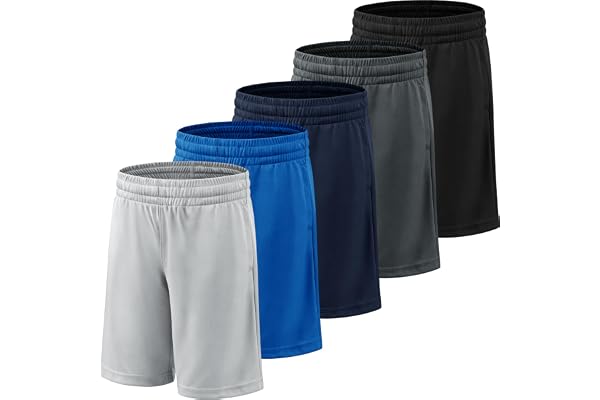 YOIOWVY 5-pack pojkar sportshorts andningsbara avslappnade shorts för löpning, basket och fotboll snabbtorkande, lätta funktionella shorts med fickor