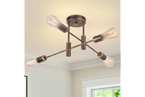 JIINOO Modern Sputnik Chandelier, Vintage 4-Light Mid Century Semi Flush Mount Ceiling Light Fixture for Bedroom, Dining Room, Living Room, Kitchen, Office, Bronze