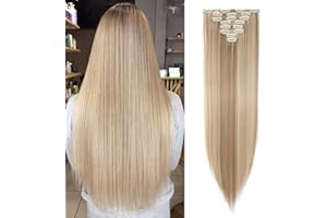 SEGOHAIR Hair Extensions Clip in 8Pcs 18 Clips Synthetic Fiber Seamless Clip in Hair Extensions, 26" Long Straight Clip in Hair Extensions Full Head - Sandy Blonde mix Bleach Blonde