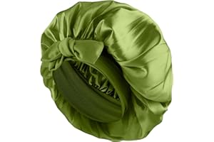 Abeillo Schlafhaube aus Seide, Verstellbare Satin Schlafkappe, Weiches Elastisches Band, Seidenhauben zum Schlafen, Haarhaube mit Band Satin Seiden für Damen und Mädchen Alle Haartypen (Olivgrün)