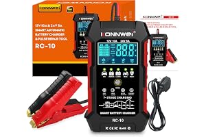 12V 10A 24V 5A Car Battery Charger, 7 Stage Battery Pulse Repair GEL/AGM/WET/ LiFePo4/ Lithium/Lead Acid/Deep-Cycle Batteries, Smart Fully Automatic Battery Charger for Car Truck Motorcycle Boat